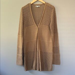NWOT American Eagle‎ Stitched Button Front Crochet Knit Cardigan XL Caramel Tan